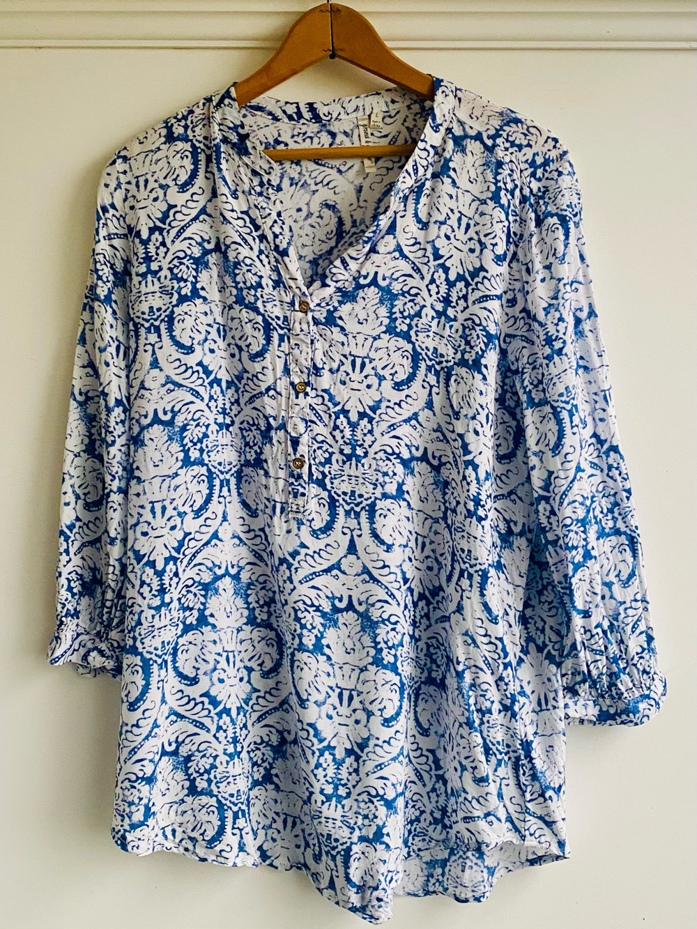 grand & greene Top with Blue Floral Scroll Print